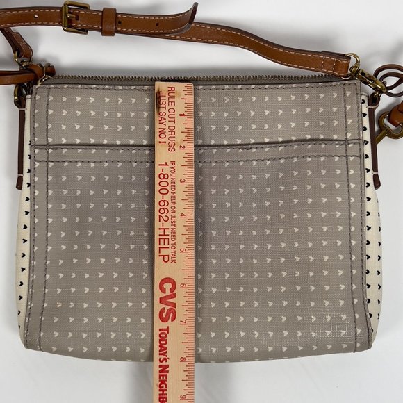 Fossil Emma Crossbody Grey White Hearts Handbag 10 x 8 Purse‎ - Picture 16 of 16